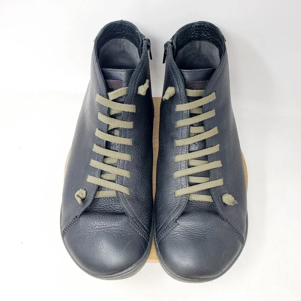 Camper Peu Shoes Mens 46 Black Leather Zip Retro Ankle Boot Sneaker WORN